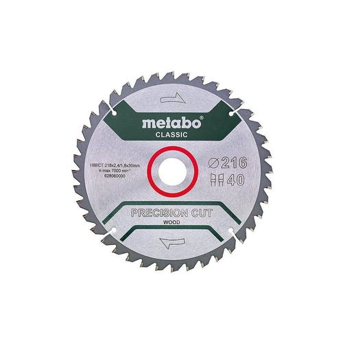 Metabo Lame de scie ""Precision cut - Classic"", 216x2,4/1,8x30 Z40 WZ 5°neg - 628652000