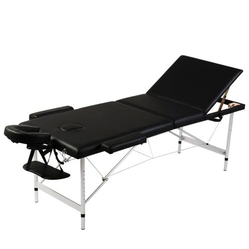 Table de Massage Pliante 3 Zones Noir Cadre en Aluminium