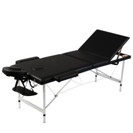 Table de Massage Pliante 3 Zones Noir Cadre en Aluminium