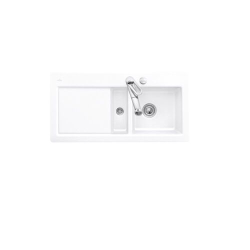 Evier cuisine Villeroy et Boch 1 bac et demi avec egouttoir a gauche Subway Pure 60 100 x 51 cm Blanc - vidage automatique inclus