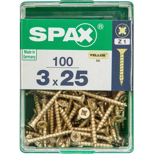 Lot de 100 vis acier tête fraisée pozidriv SPAX, Diam.3 mm x L.25 mm