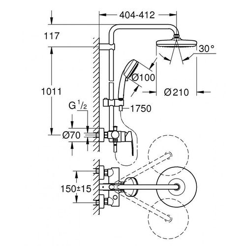 Grohe Tempesta Cosmopolitan System 210 Colonne de douche avec mitigeur monocommande, montage mural, 26224001