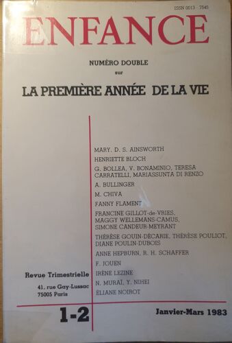 Revue Enfance - La Première Année De La Vie - Janvier Mars 1983