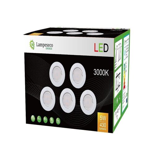 Lot De 30 Spot Led Complete Ronde Fixe Eq. 50w Blanc Chaud