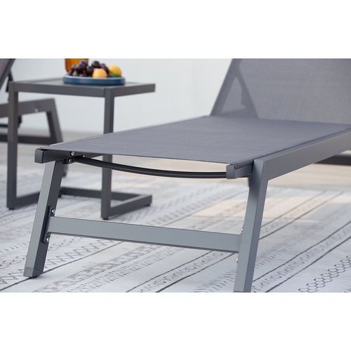 Prato - Lot De 2 Transats Et Une Table D'appoint Gris Et Noir