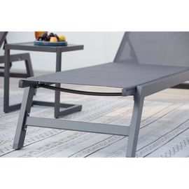 Prato - Lot De 2 Transats Et Une Table D'appoint Gris Et Noir