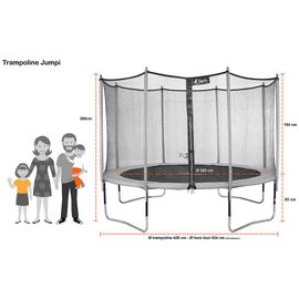 Kangui - Trampoline De Jardin 426 Cm + Filet De Sécurité + Échelle + Kit D'ancrage Jumpi Taupe/Vert 430