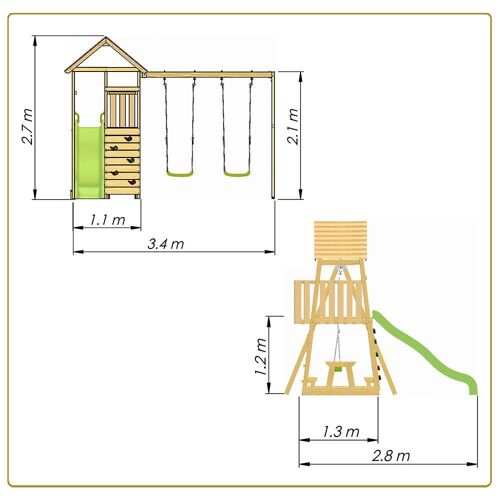 Kangui Aire De Jeux Portique En Bois Woodi - Double Balançoire, Toboggan, Mur D'escalade, Bac À Sable, Table De Pique Nique, Cabane, Échelle