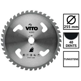 Lame de coupe d?broussailleuse 40 dents VITO diam 255mm - tungst?ne Alesage 25.4