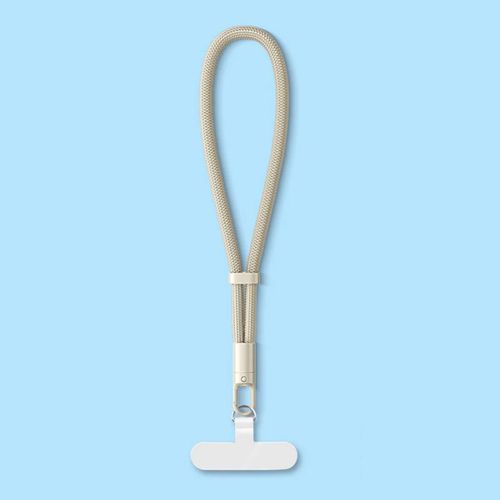 Lanière De Téléphone Portable Courte Tressée Universelle Réglable, Anneau De Chaîne Suspendu Avec Patch Dragonne Détachable Pour Téléphone Portableautrebeige