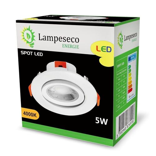 Lot De 5 Spot Led Encastrable Pour Plafond 5w Blanc Neutre Transformateur Intégré