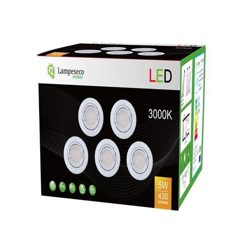 Lot De 45 Spot Led Orientable Blanc Avec Ampoule Gu10 230v Eq. 50w, Blanc Chaud