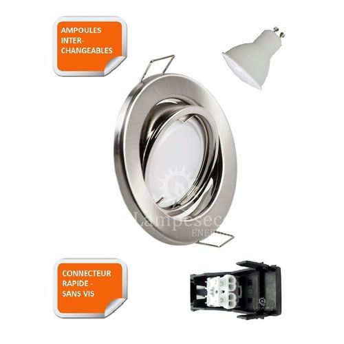 Lot De 45 Spot Led Encastrable Complete Orientable Alu Brosse Avec Ampoule Gu10 230v 5w, Blanc Neutre