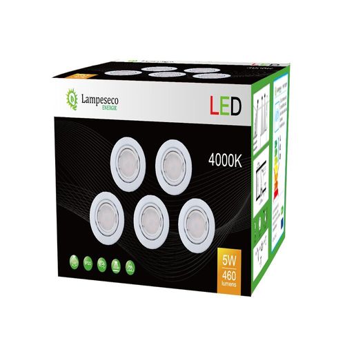 Lot De 30 Spot Led Encastrable Complete Orientable Blanc Avec Ampoule Gu10 230v Eq. 50w, Lumiere Blanc Neutre