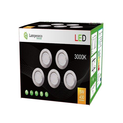 Lot De 25 Spot Led Encastrable Complete Ronde Fixe Alu Brosse Eq. 50w Blanc Chaud