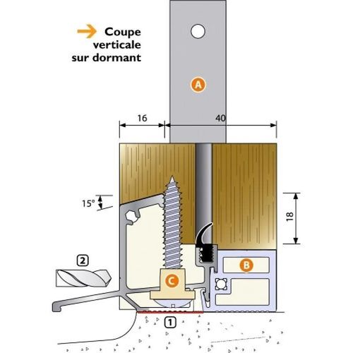 Seuil ISOL 56 RT pour portes-fenêtres bois, à rupture de pont thermique BILCOCQ