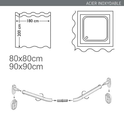 Barre Tringle Pour Rideau De Douche Incurvée À Fixer En Alu 80x80cm Chromé