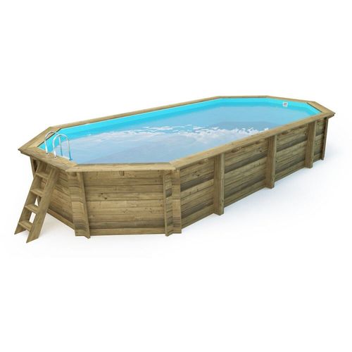 Piscine bois " Ibiza " - 8.57 x 4.57 x 1.31 m - Bâche à bulles 180 µ - Bâche hiver 280 g/m²