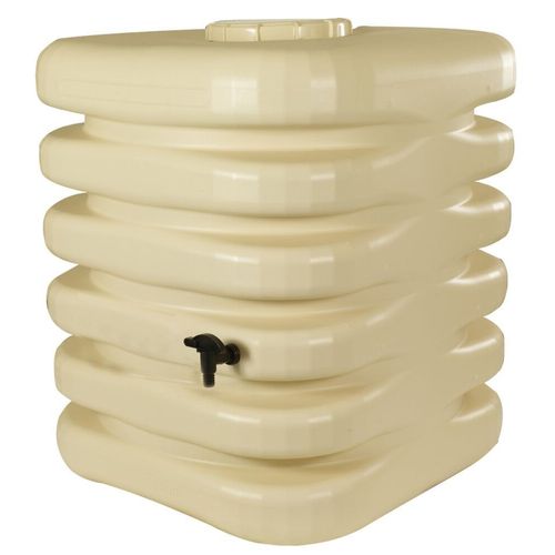 Récupérateur d'eau de pluie Cubique 1000 L + Kit raccord chéneau - Beige - BelliJardin