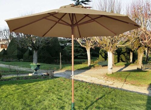 Parasol Droit En Bois - Diamètre 300 Cm - Toile Couleur Taupe