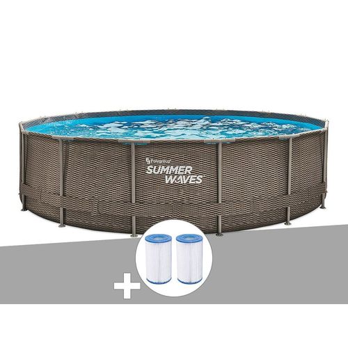 Piscine tubulaire Summer Waves Active Frame Pool ronde effet rotin 4,57 x 1,06 m + 6 cartouches de filtration