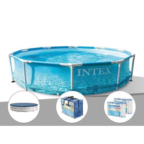 Kit piscine tubulaire Intex Metal Frame Ocean ronde 3,05 x 0,76 m + Bâche de protection + Bâche à bulles + 6 cartouches de filtration
