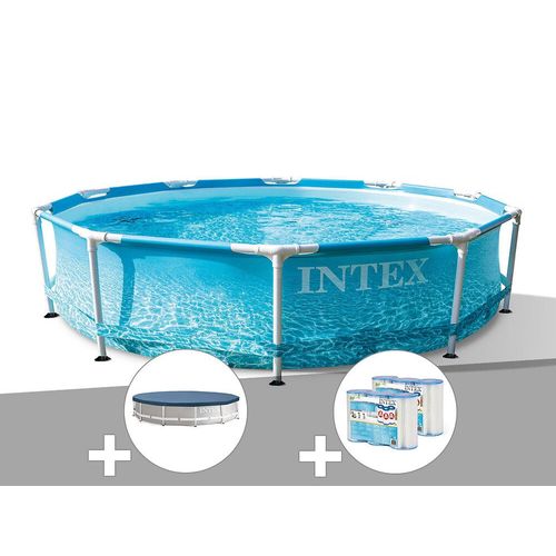 Kit piscine tubulaire Intex Metal Frame Ocean ronde 3,05 x 0,76 m + Bâche de protection + 6 cartouches de filtration