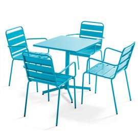 Table Carée Bistro Inclinable En Acier Bleu