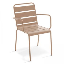 Table De Jardin Et 4 Fauteuils En Métal Taupe