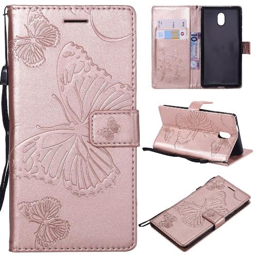 Flip Étui Pour Nokia 3 Couverture Antichoc Couverture Magnétique Flip Kickband Avec Support De Fente Pour Carte Cuir Pu - Couleur Rose