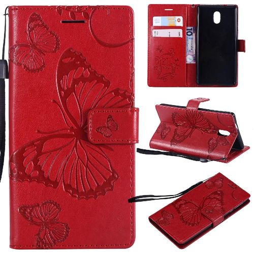 Flip Étui Pour Nokia 3 Couverture Antichoc Couverture Magnétique Flip Kickband Avec Support De Fente Pour Carte Cuir Pu - Rouge