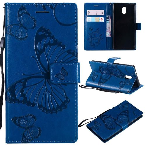 Flip Étui Pour Nokia 3 Couverture Antichoc Couverture Magnétique Flip Kickband Avec Support De Fente Pour Carte Cuir Pu - Bleu