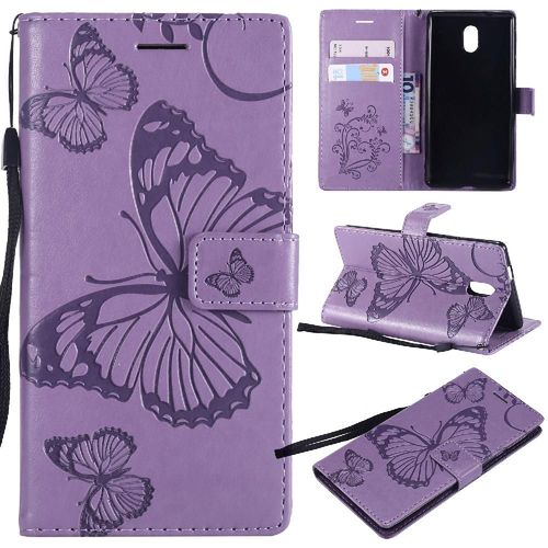 Flip Étui Pour Nokia 3 Couverture Antichoc Couverture Magnétique Flip Kickband Avec Support De Fente Pour Carte Cuir Pu - Violet