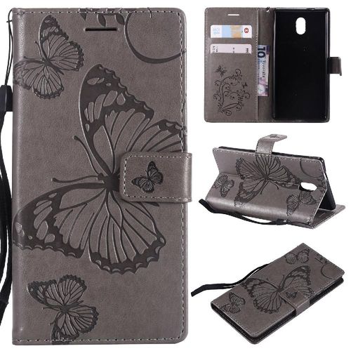 Flip Étui Pour Nokia 3 Couverture Antichoc Couverture Magnétique Flip Kickband Avec Support De Fente Pour Carte Cuir Pu - Gris Clair