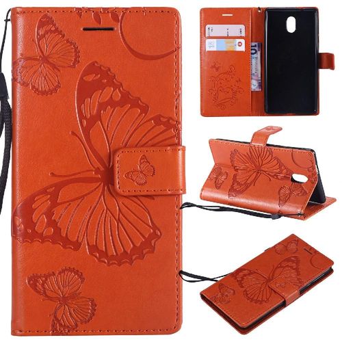 Flip Étui Pour Nokia 3 Couverture Antichoc Couverture Magnétique Flip Kickband Avec Support De Fente Pour Carte Cuir Pu - Couleur Orange
