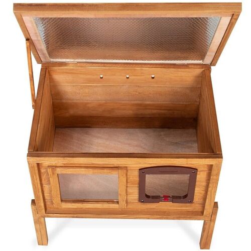 Niche Autochauffante En Bois Pour Chat Avec Porte Et Fenêtre