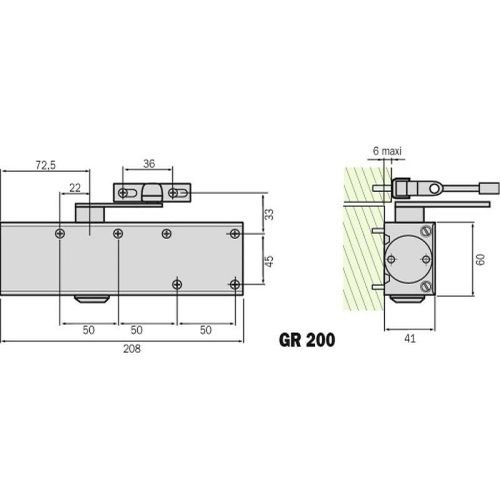Ferme-porte à bras compas - frein à l'ouverture - argent - GR 200 GROOM