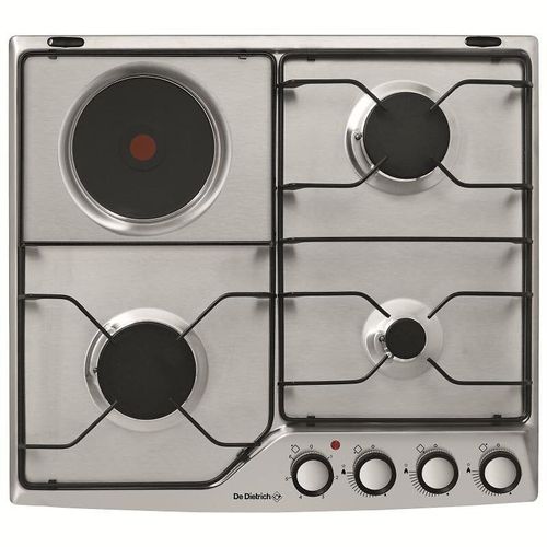 De Dietrich DPE7610XM - Fascination Collection - table de cuisson gaz et électrique - 4 plaques de cuisson - Niche - largeur : 56 cm - profondeur : 49 cm - acier inoxydable