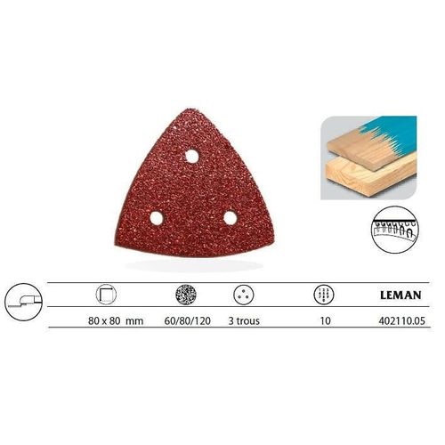 10 patins abrasifs triangulaires auto-agrippants 80 x 80 mm - Grain 60/80/120