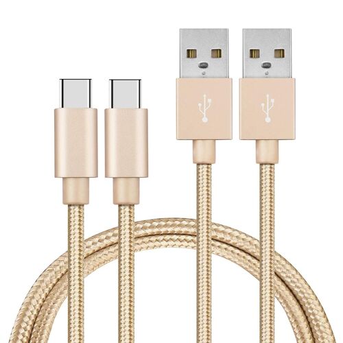 Lot 2 Cables pour ASUS Zenfone 6 ZS630KL / Zenfone 5 ZE 2018 ZE620KL / Zenfone 5Z ZS620KL / Zenfone 3 ZOOM S ZE553KL- Cable Chargeur Type USB-C Nylon Tresse Or Dore Mesure 1 Metre [Phonillico]