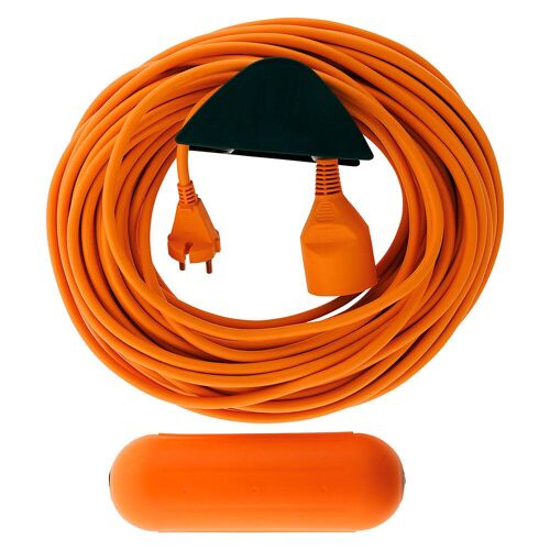 Prolongateur Jardin 2x 1,5mm Orange 25m + 1 boitier etanche Orange + support mural - Zenitech