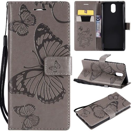 Flip Étui Pour Nokia 3.1 Couverture Antichoc Flip Kickband Avec Support De Fente Pour Carte Couverture Magnétique Cuir Pu - Gris Clair