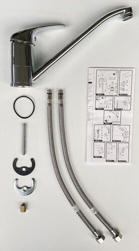 Mitigeur d'evier chrome robinet pour évier de cuisine à bec mobile Norme NF