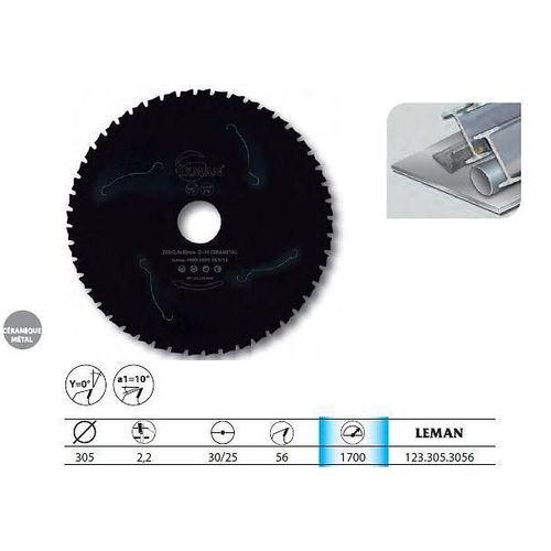 Lame circ. céra-métal D. 305 x Al. 30 mm. x 56 dents. Pour Métaux - 123.305.3056 - Leman