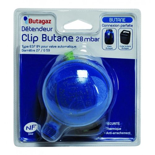 BUTAGAZ - 402700 - Détendeur pour gaz butane quick-on 28mbar pour bouteilles cube et viseo tétine incluse