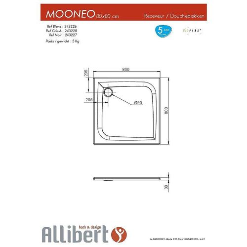 Receveur de douche carré effet pierre Mooneo - L. 80 x l. 80 cm - Gris anthracite