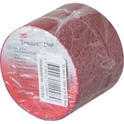 Lot de 3 rouleaux ruban adhésifs (15mm) 10m - Rouge