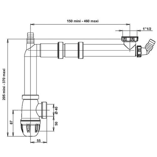 Tubulure universelle de raccordement Connectic - 1 bac avec siphon - VALENTIN