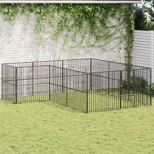 Vidaxl Parc Pour Chien 12 Panneaux Noir Acier Galvanisé