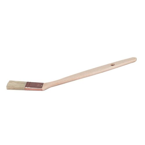 Pinceau brosse à radiateur et tuyau coudé sur chant 30mm fibre soie manche bois virole acier cuivré